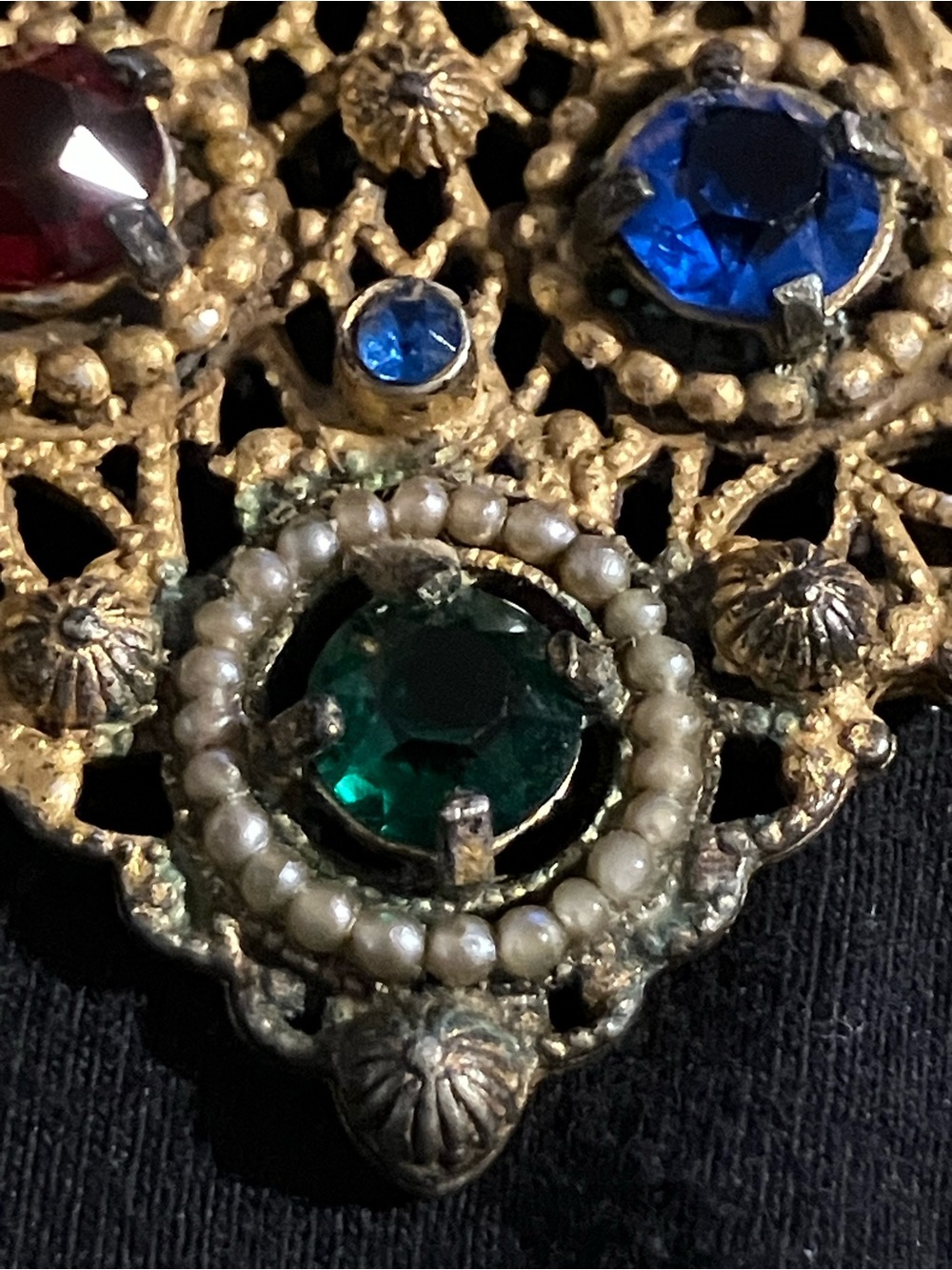 Gold-Tone Multicolor Filigree Statement Brooch / Dress Clip - Picture 10 of 10